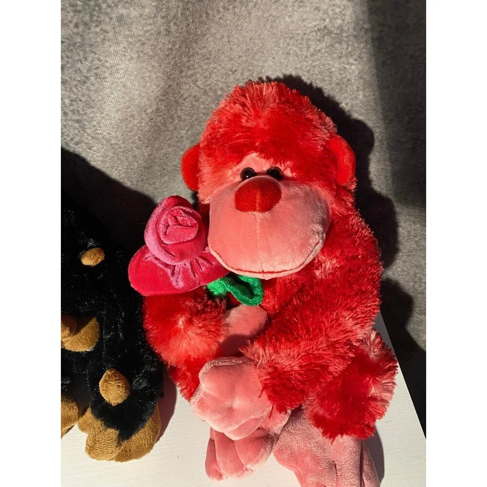 Lot of 2 Valentine’s Day Monkey Stuffed Animal Plush w/ Rose Small 6-14 in